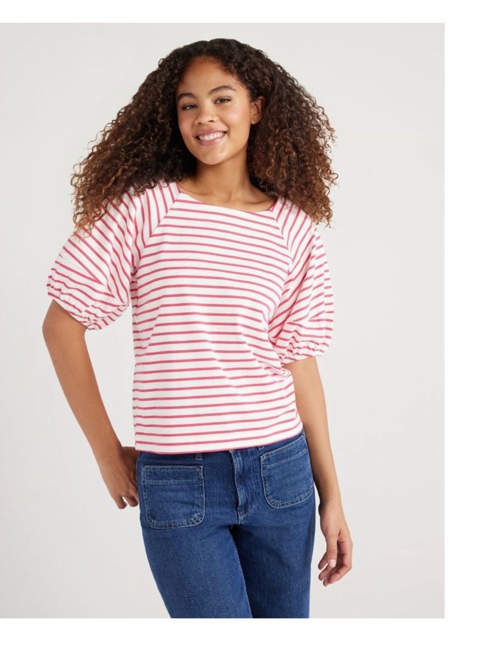 Free Assembly Pink Stripe Scoop Neck Women's Top